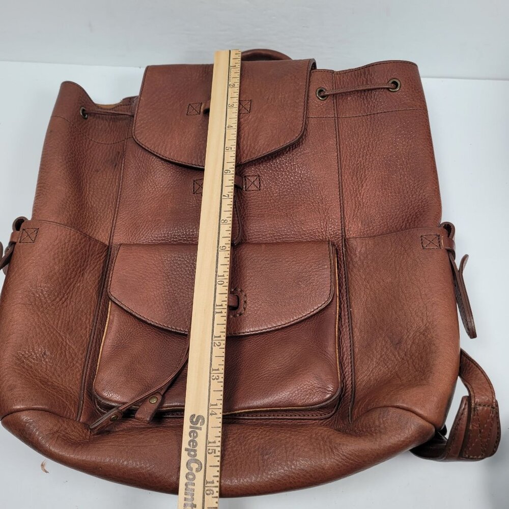 Will Leather Goods Brown Leather Backpack W Multiple Pockets & Adjustable Straps - Picture 9 of 10